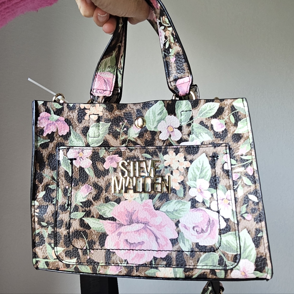 Steve Madden Pink and Leopard Print Floral Tote